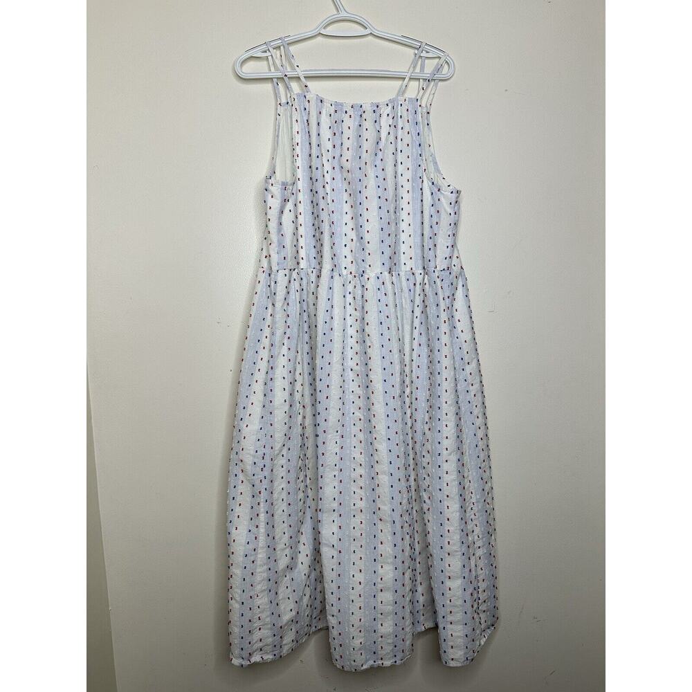 Loft Patriotic Swiss Dot Cotton Clip Strappy Button Midi Dress Sz 14 MSRP $120 - Picture 10 of 12